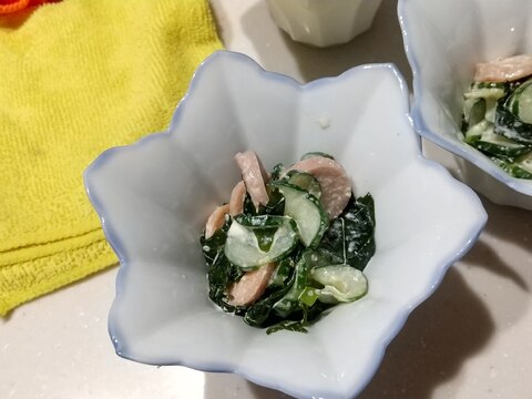 簡単に副菜!胡瓜と若布と魚肉ソーセージマヨ和え